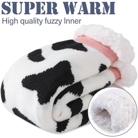 Womens Winter Slipper Socks With Grippers Cozy Warm Cute Fuzzy Slipper Socks - Picture 6 of 7